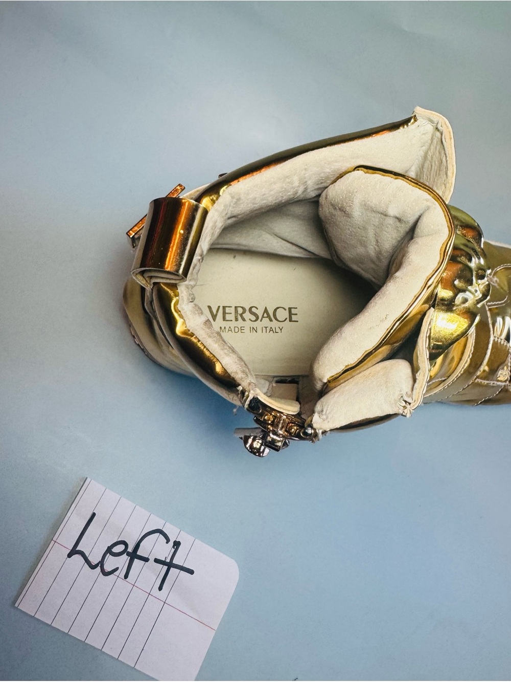 Versace Metallic Gold High-Top Sneakers with Medusa Plaques - Picture 10 of 16